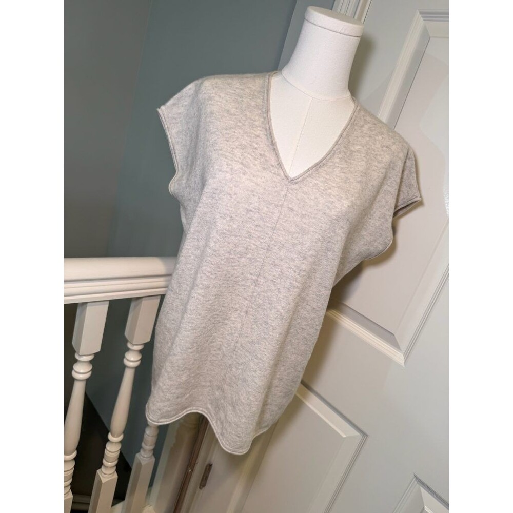 VINCE 100% Cashmere V-Neck Cap Sleeve Sweater Top Womens XS Cream Oversized